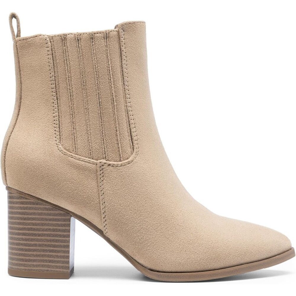 Women's Nude Pointed Toe Ankle Boots Chunky Block Heel Bootie Fall - Picture 3 of 8